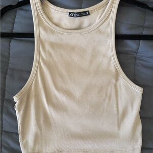 Zara Cream Ribbed Tank Top